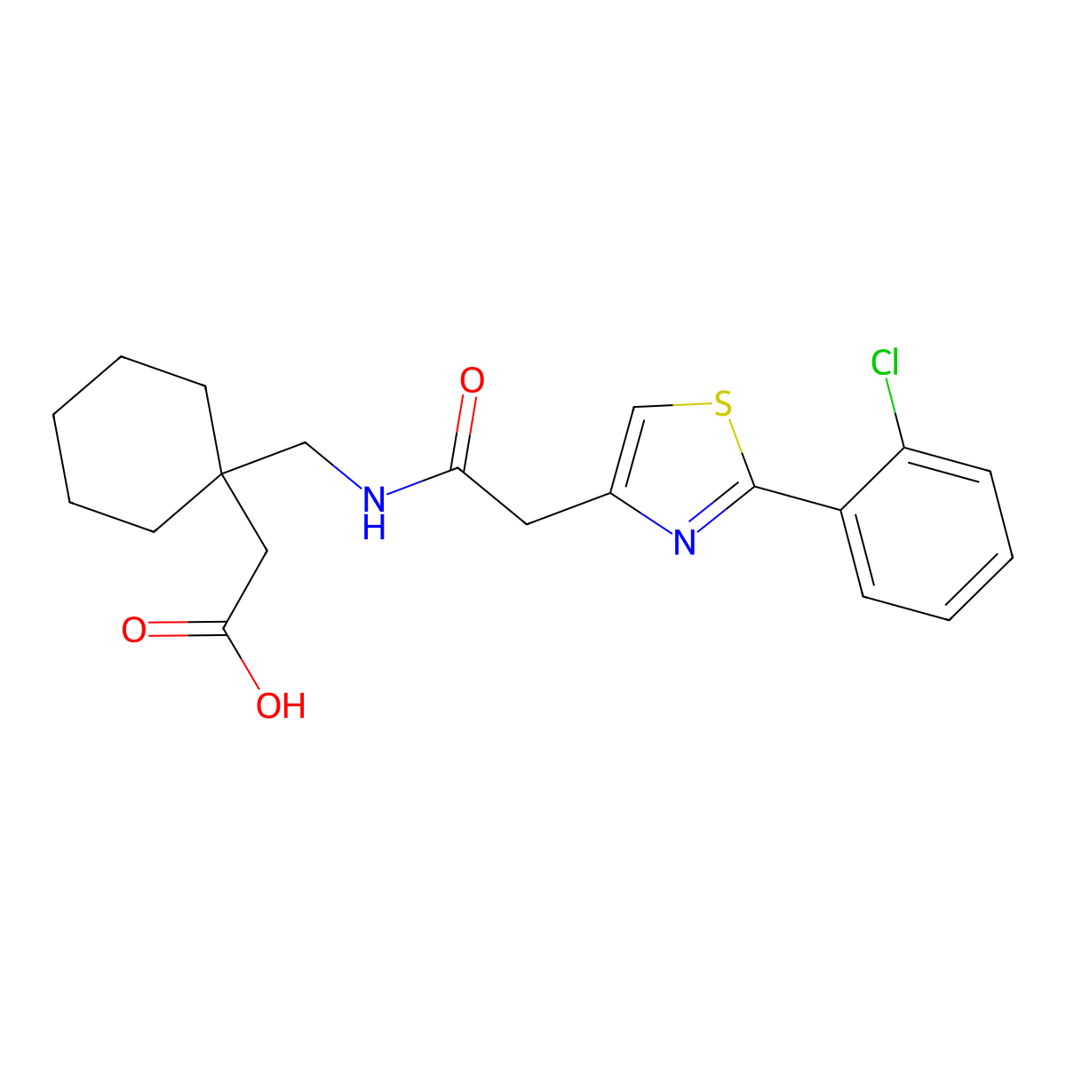 {1-[({[2-(2-Chlorophenyl)-1,3-thiazol-4-yl]acetyl}amino)methyl]cyclohexyl}acetic acid molecular structure, CAS 1219546-07-2