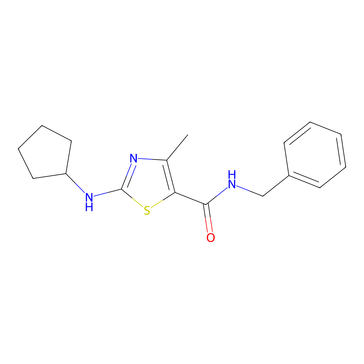 N-benzyl-2-(cyclopentylamino)-4-methyl-1,3-thiazole-5-carboxamide molecular structure, CAS 1219546-32-3