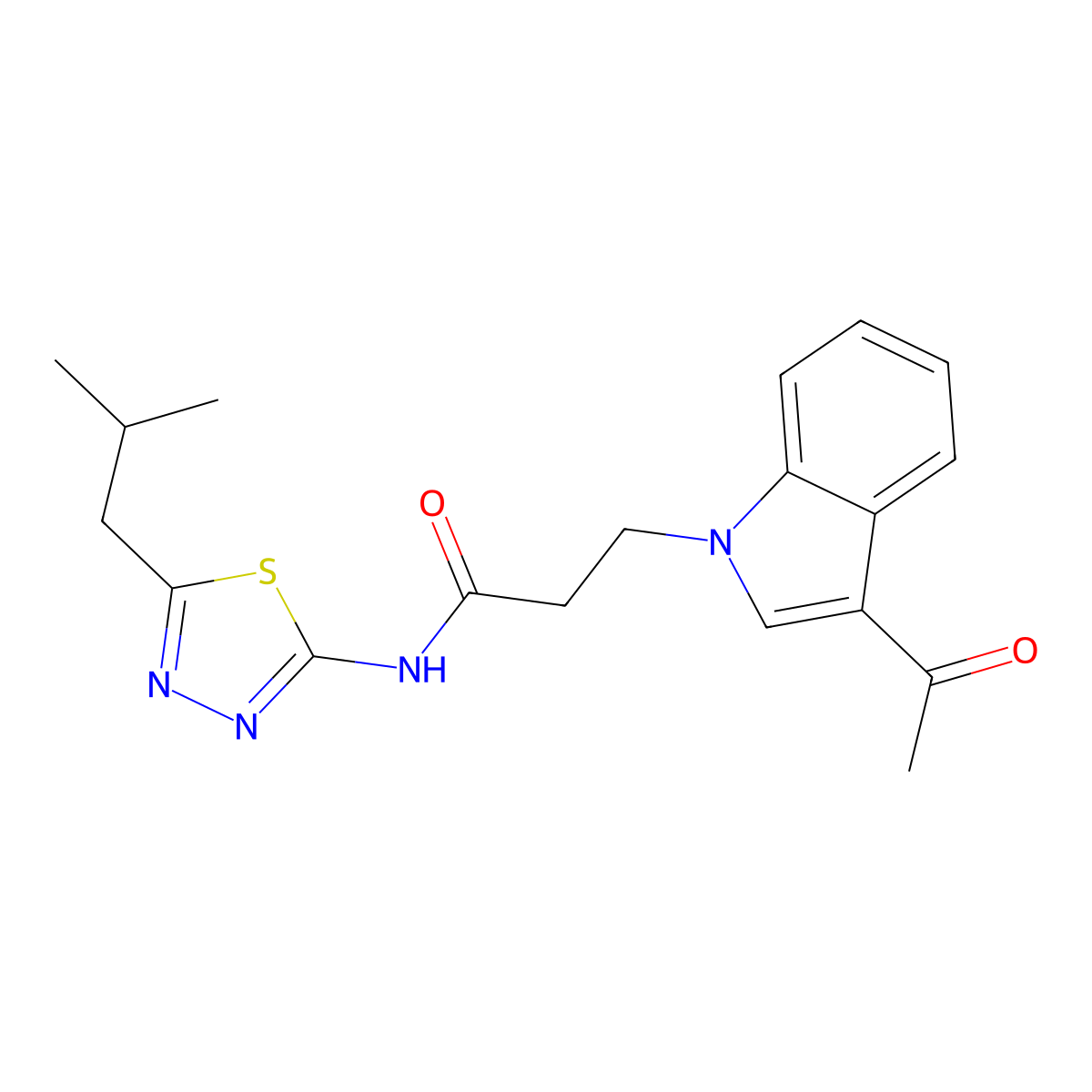 3-(3-acetyl-1H-indol-1-yl)-N-[(2Z)-5-(2-methylpropyl)-1,3,4-thiadiazol-2(3H)-ylidene]propanamide molecular structure, CAS 1219546-34-5