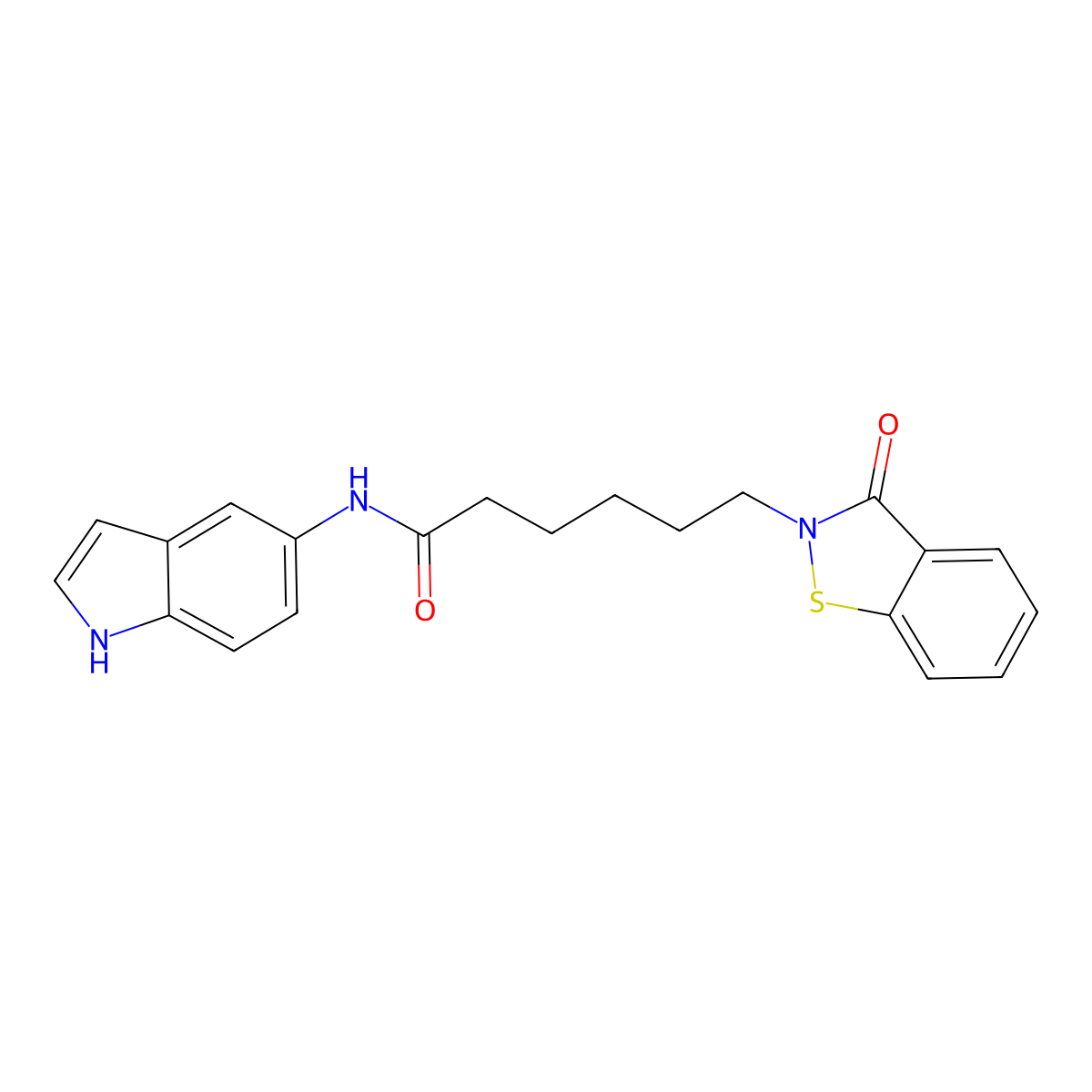 N-(1H-indol-5-yl)-6-(3-oxo-1,2-benzothiazol-2(3H)-yl)hexanamide molecular structure, CAS 1219546-73-2