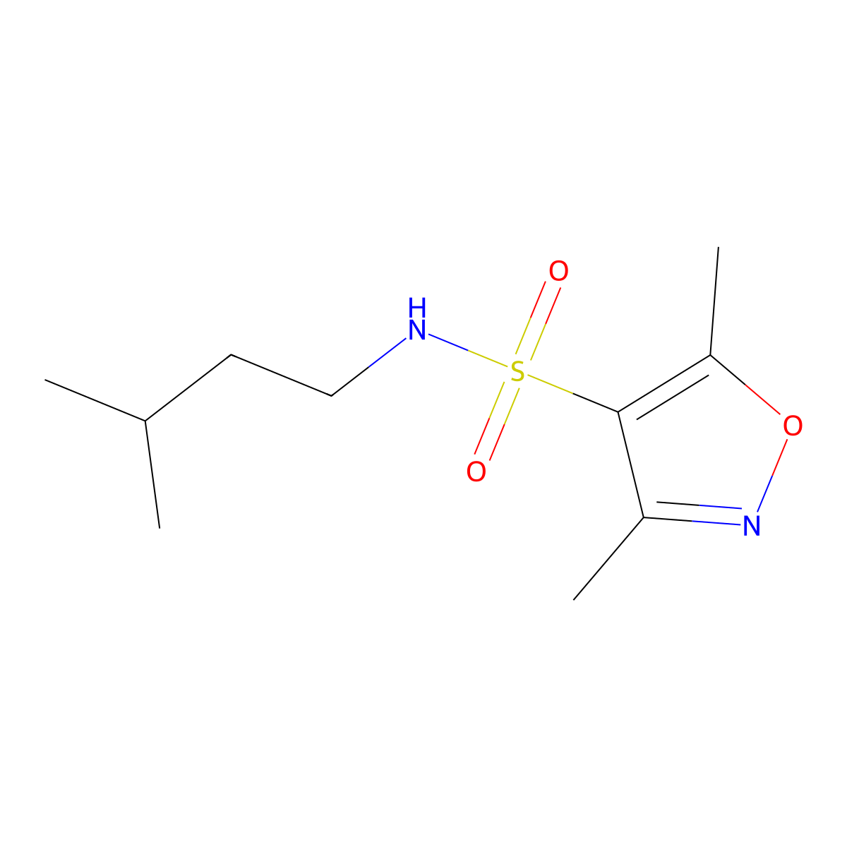 3,5-dimethyl-N-(3-methylbutyl)-1,2-oxazole-4-sulfonamide molecular structure, CAS 1219546-85-6