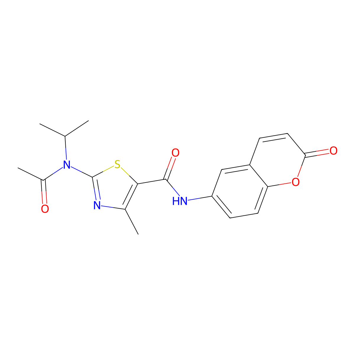 2-[acetyl(propan-2-yl)amino]-4-methyl-N-(2-oxo-2H-chromen-6-yl)-1,3-thiazole-5-carboxamide molecular structure, CAS 1219547-23-5