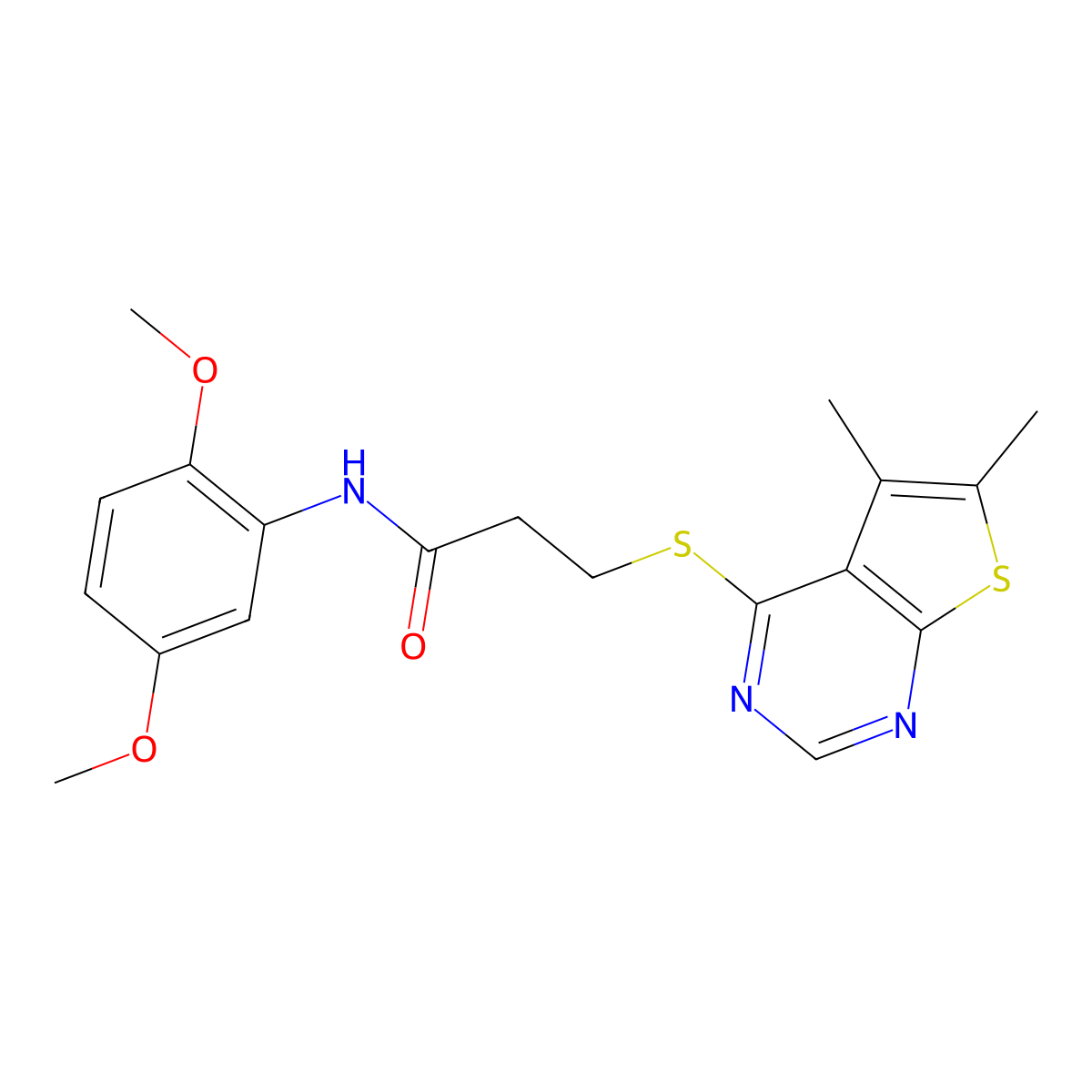 N-(2,5-dimethoxyphenyl)-3-[(5,6-dimethylthieno[2,3-d]pyrimidin-4-yl)sulfanyl]propanamide molecular structure, CAS 1219547-37-1