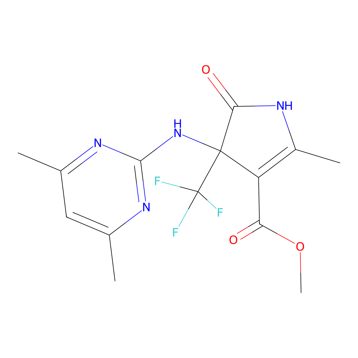 methyl 4-((4,6-dimethylpyrimidin-2-yl)amino)-2-methyl-5-oxo-4-(trifluoromethyl)-4,5-dihydro-1H-pyrrole-3-carboxylate molecular structure, CAS 1219547-98-4