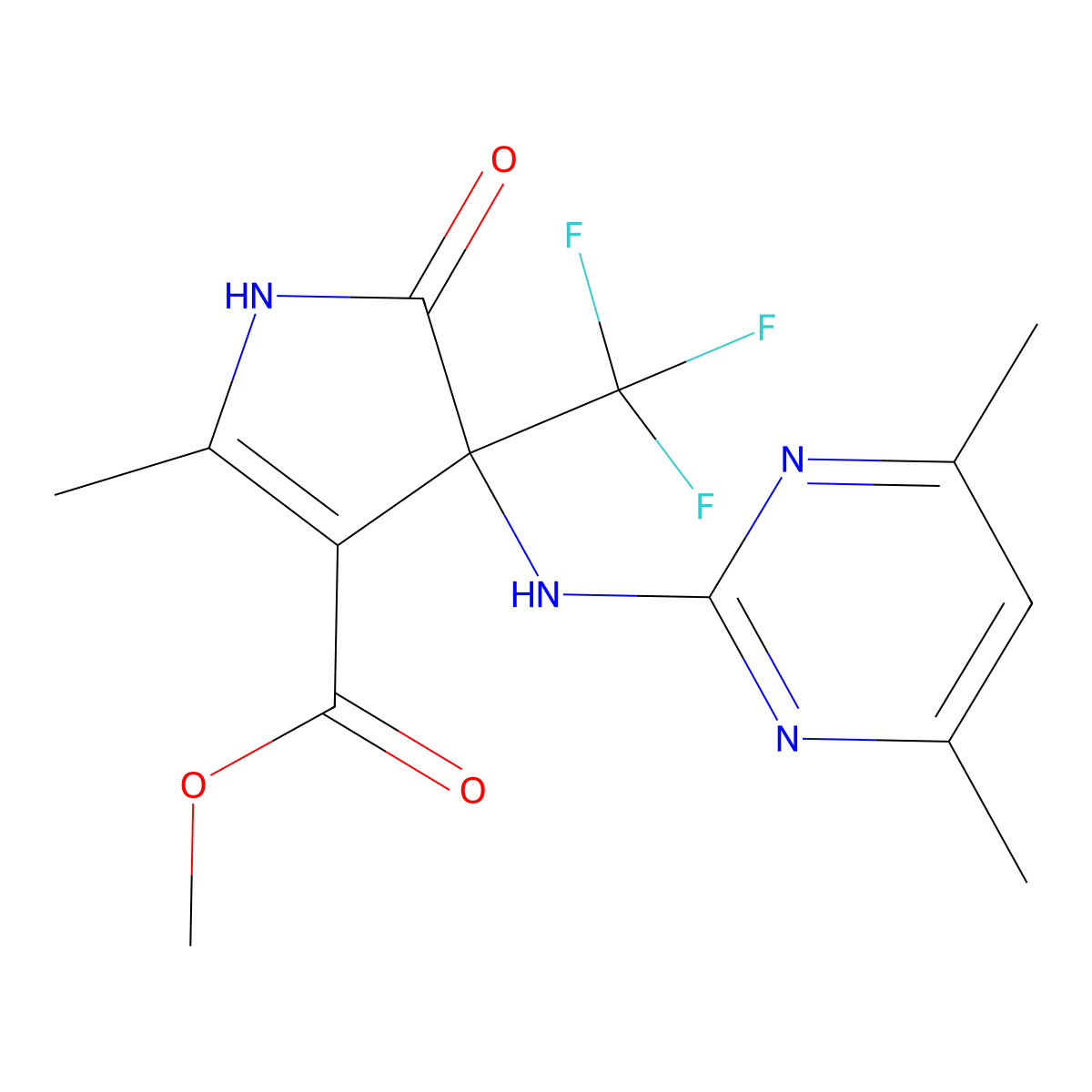 methyl 4-((4,6-dimethylpyrimidin-2-yl)amino)-2-methyl-5-oxo-4-(trifluoromethyl)-4,5-dihydro-1H-pyrrole-3-carboxylate molecular structure, CAS 1219547-98-4