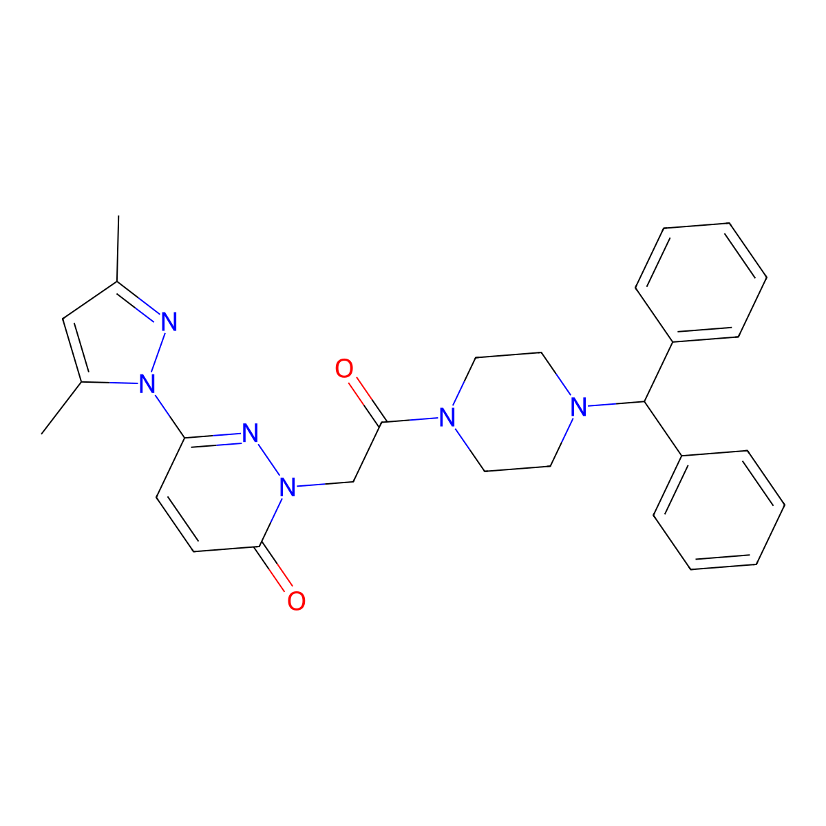 2-(2-(4-benzhydrylpiperazin-1-yl)-2-oxoethyl)-6-(3,5-dimethyl-1H-pyrazol-1-yl)pyridazin-3(2H)-one molecular structure, CAS 1219548-08-9