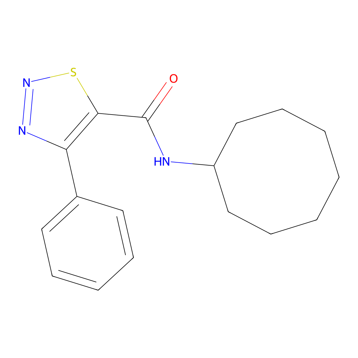 N-cyclooctyl-4-phenyl-1,2,3-thiadiazole-5-carboxamide molecular structure, CAS 1219548-34-1