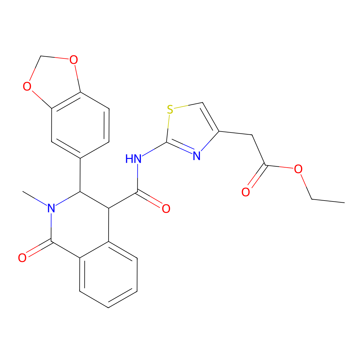 Ethyl [2-({[3-(1,3-benzodioxol-5-yl)-2-methyl-1-oxo-1,2,3,4-tetrahydroisoquinolin-4-yl]carbonyl}amino)-1,3-thiazol-4-yl]acetate molecular structure, CAS 1219548-38-5