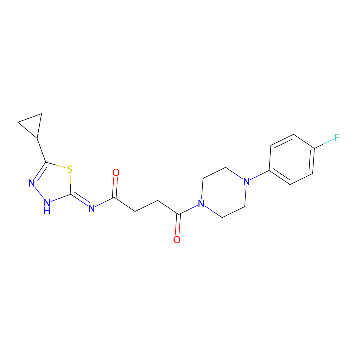N-[(2Z)-5-cyclopropyl-1,3,4-thiadiazol-2(3H)-ylidene]-4-[4-(4-fluorophenyl)piperazin-1-yl]-4-oxobutanamide molecular structure, CAS 1219548-66-9