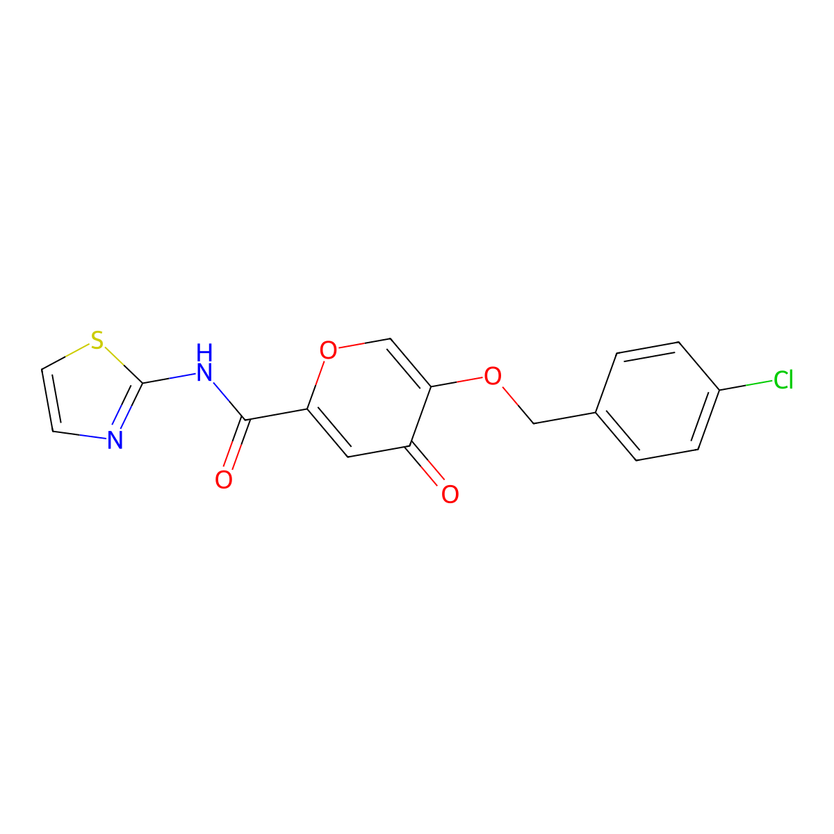 5-[(4-chlorobenzyl)oxy]-4-oxo-N-(1,3-thiazol-2-yl)-4H-pyran-2-carboxamide molecular structure, CAS 1219548-68-1