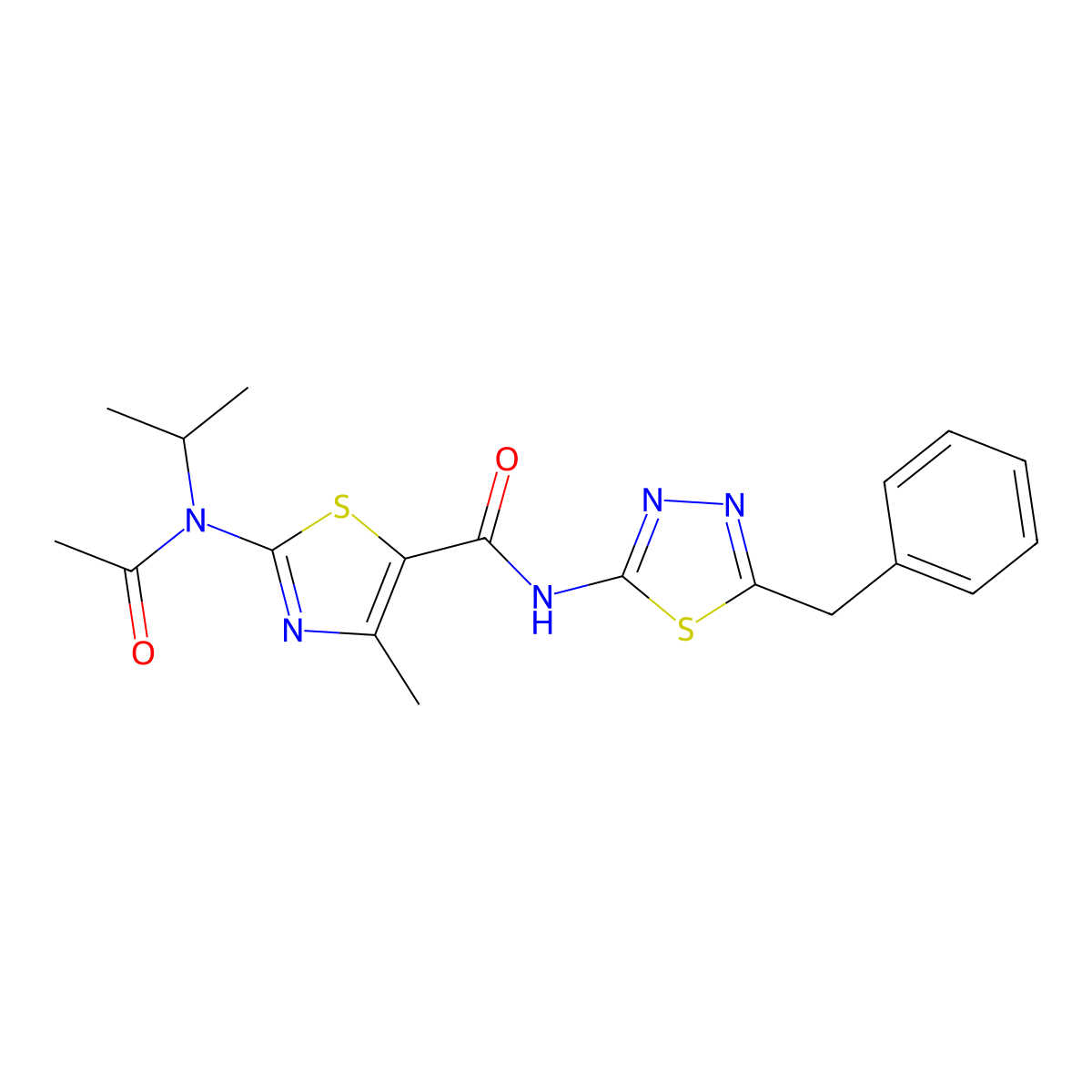 2-[acetyl(propan-2-yl)amino]-N-[(2E)-5-benzyl-1,3,4-thiadiazol-2(3H)-ylidene]-4-methyl-1,3-thiazole-5-carboxamide molecular structure, CAS 1219548-75-0