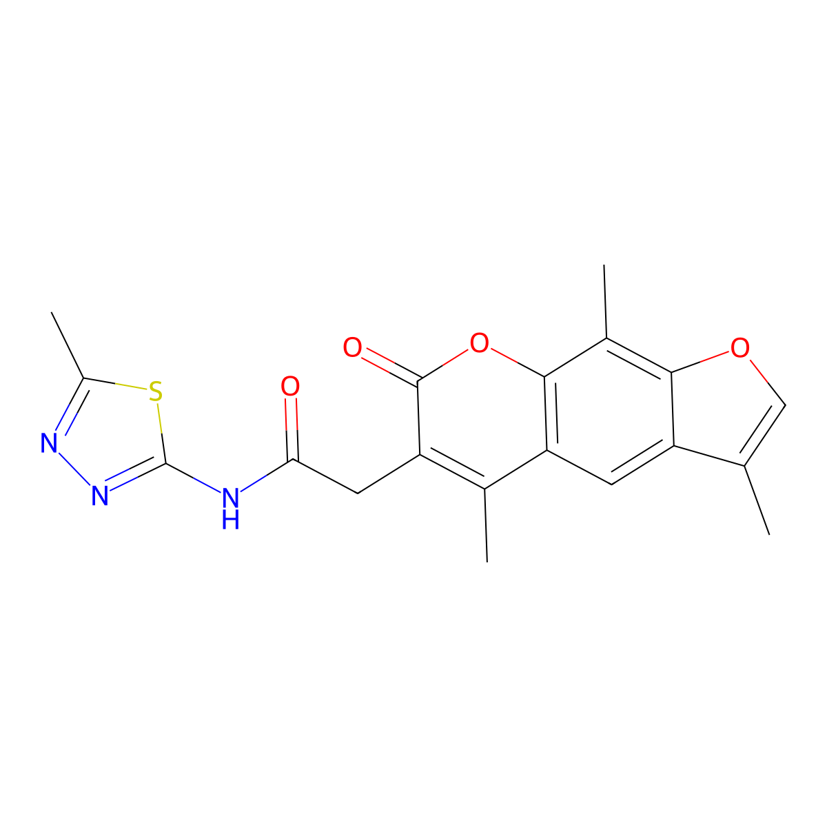 N-[(2Z)-5-methyl-1,3,4-thiadiazol-2(3H)-ylidene]-2-(3,5,9-trimethyl-7-oxo-7H-furo[3,2-g]chromen-6-yl)acetamide molecular structure, CAS 1219548-80-7