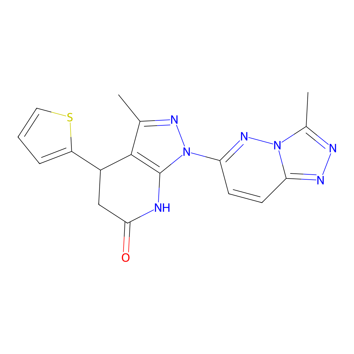 3-methyl-1-(3-methyl-[1,2,4]triazolo[4,3-b]pyridazin-6-yl)-4-(thiophen-2-yl)-4,5-dihydro-1H-pyrazolo[3,4-b]pyridin-6(7H)-one molecular structure, CAS 1219548-86-3