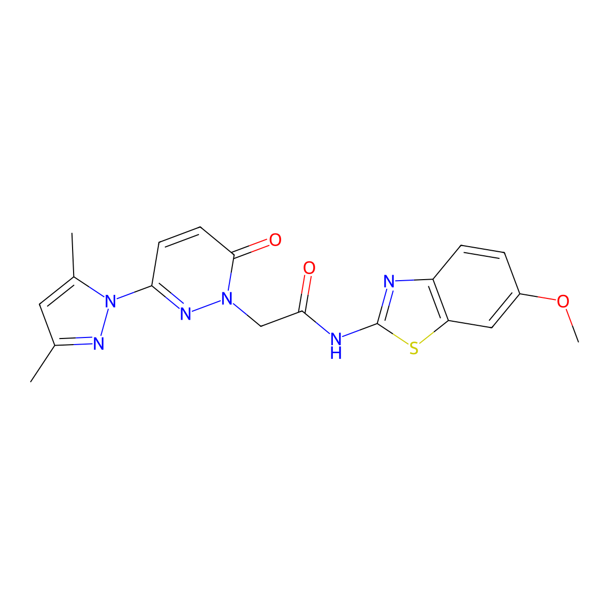 2-[3-(3,5-dimethyl-1H-pyrazol-1-yl)-6-oxopyridazin-1(6H)-yl]-N-[(2E)-6-methoxy-1,3-benzothiazol-2(3H)-ylidene]acetamide molecular structure, CAS 1219549-06-0