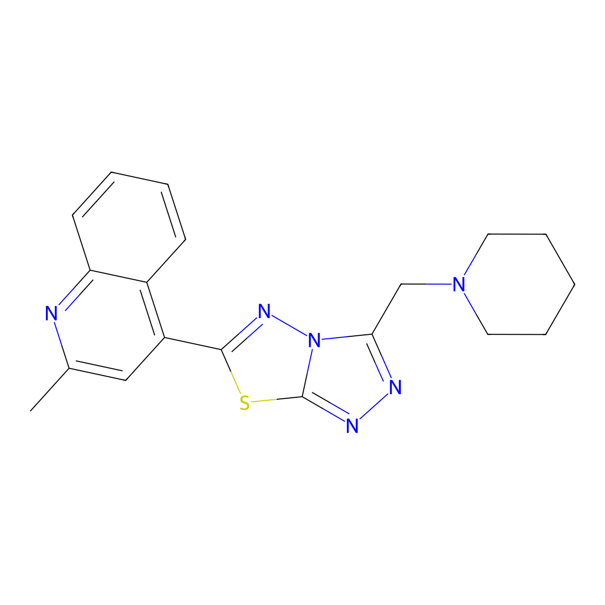 2-Methyl-4-[3-(1-piperidinylmethyl)[1,2,4]triazolo[3,4-b][1,3,4]thiadiazol-6-yl]quinoline molecular structure, CAS 1219549-40-2