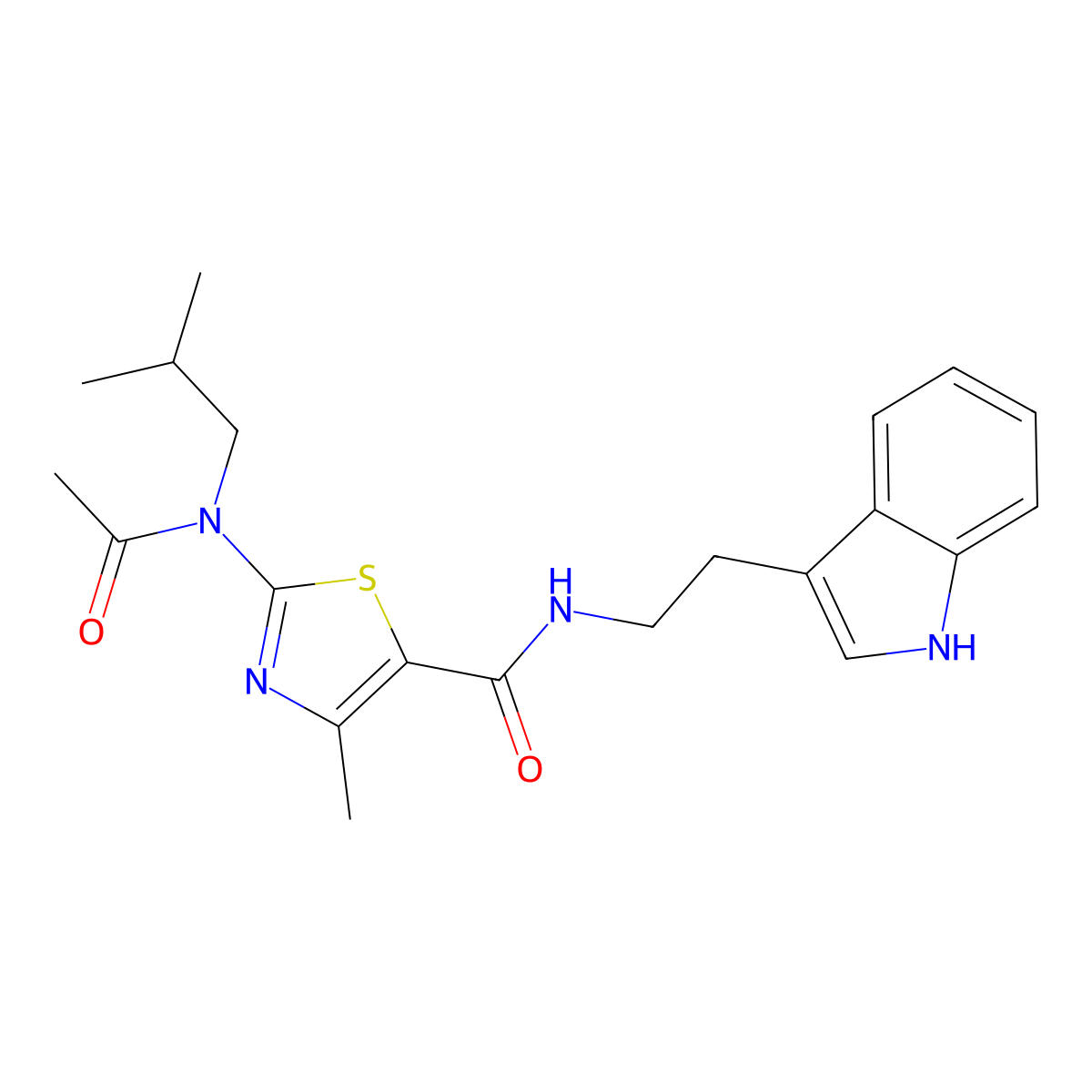 2-[acetyl(isobutyl)amino]-N-[2-(1H-indol-3-yl)ethyl]-4-methyl-1,3-thiazole-5-carboxamide molecular structure, CAS 1219549-92-4