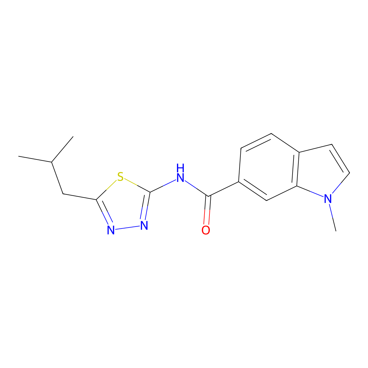 1-methyl-N-[(2E)-5-(2-methylpropyl)-1,3,4-thiadiazol-2(3H)-ylidene]-1H-indole-6-carboxamide molecular structure, CAS 1219550-13-6