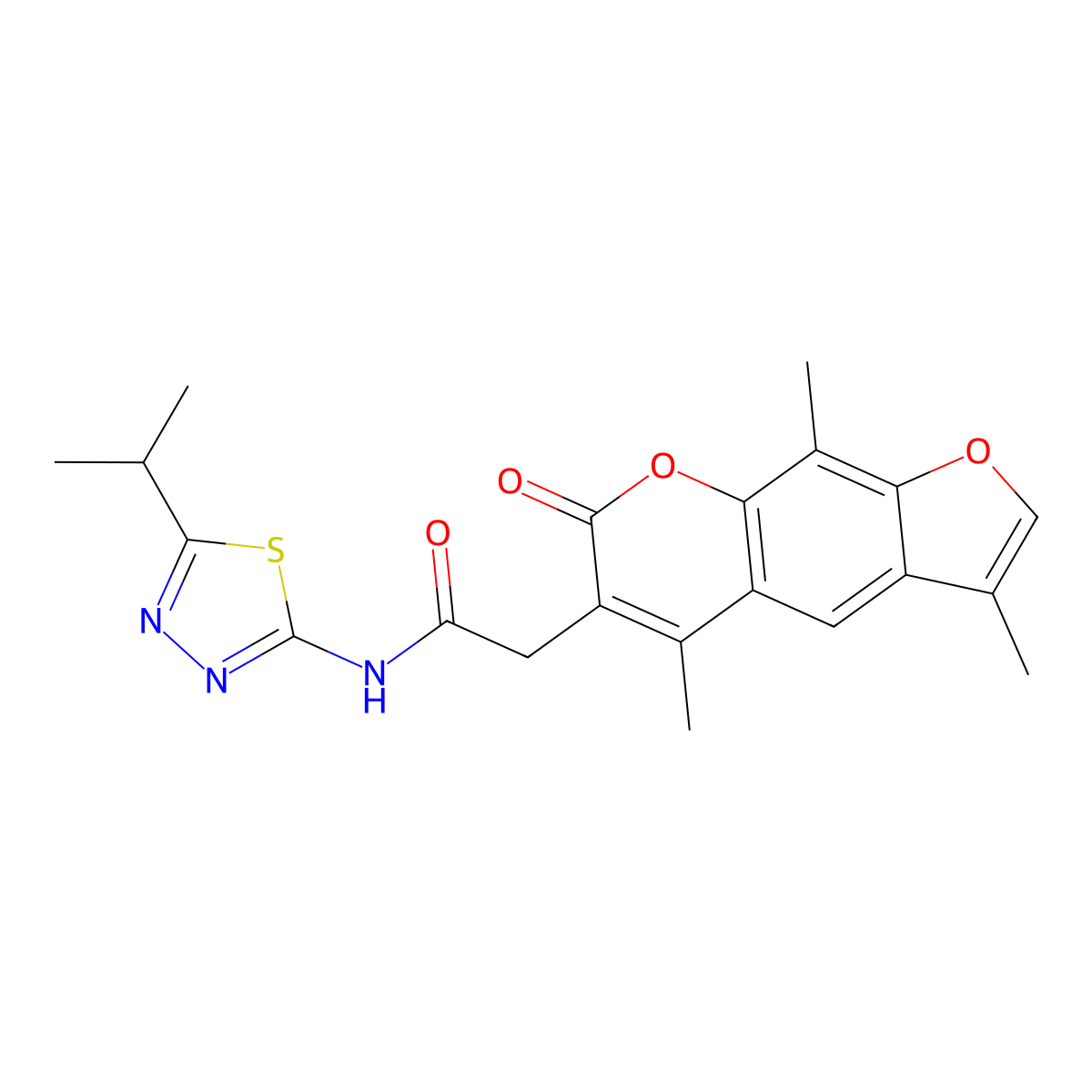 N-[(2Z)-5-(propan-2-yl)-1,3,4-thiadiazol-2(3H)-ylidene]-2-(3,5,9-trimethyl-7-oxo-7H-furo[3,2-g]chromen-6-yl)acetamide molecular structure, CAS 1219550-24-9