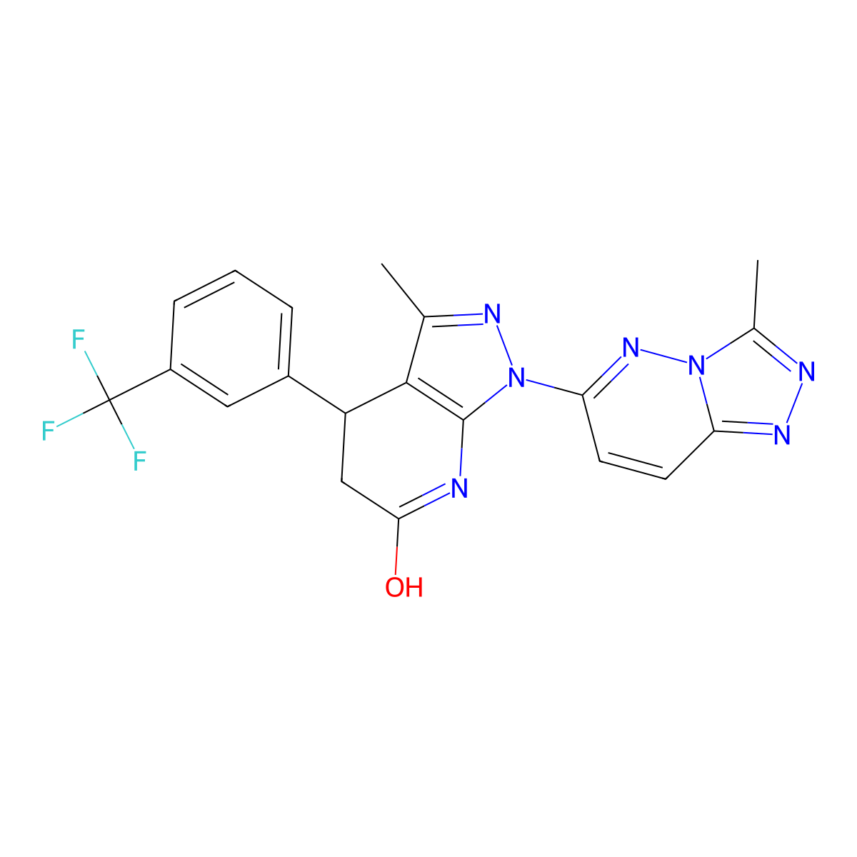 3-methyl-1-(3-methyl-[1,2,4]triazolo[4,3-b]pyridazin-6-yl)-4-(3-(trifluoromethyl)phenyl)-4,5-dihydro-1H-pyrazolo[3,4-b]pyridin-6(7H)-one molecular structure, CAS 1219550-30-7