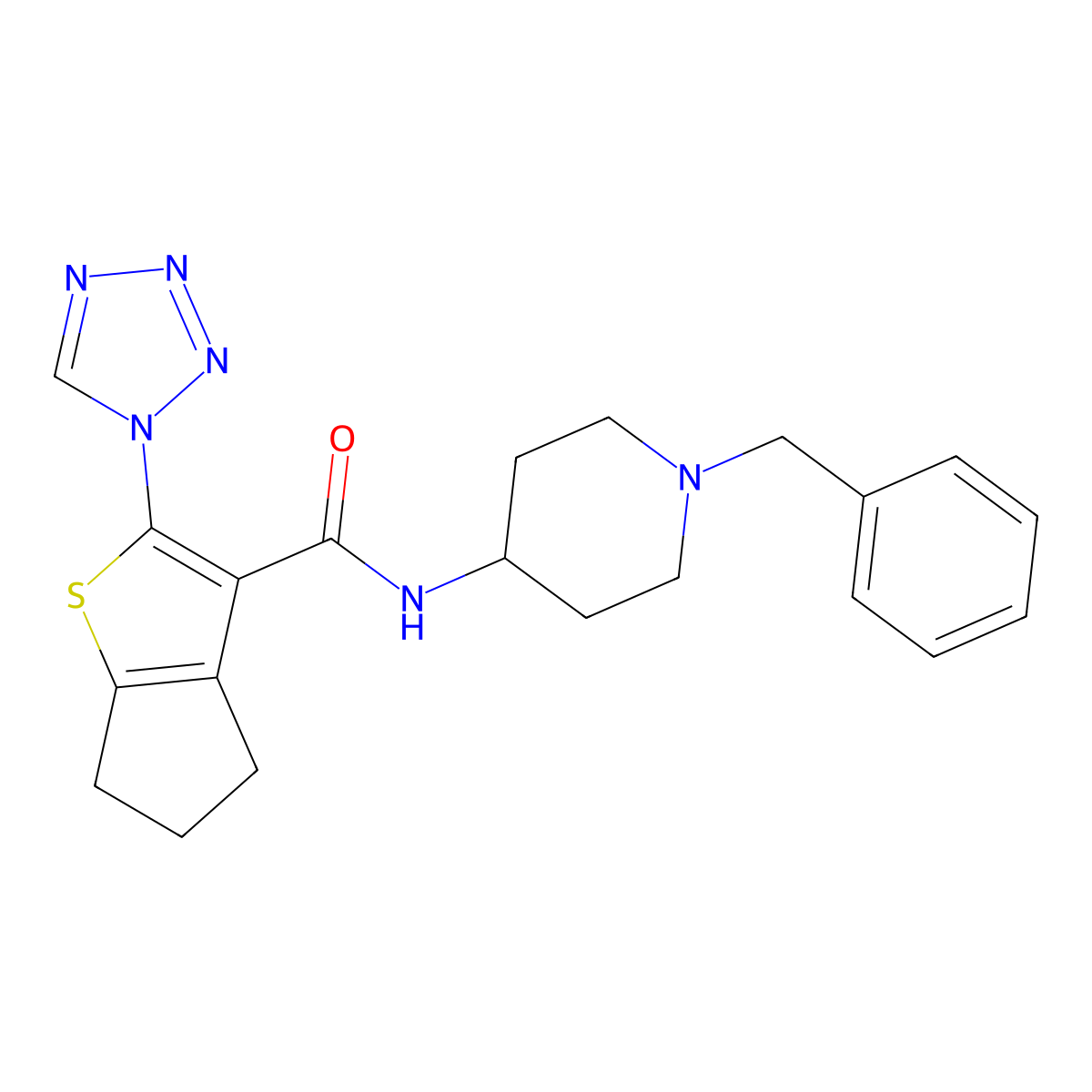 N-(1-benzylpiperidin-4-yl)-2-(1H-tetrazol-1-yl)-5,6-dihydro-4H-cyclopenta[b]thiophene-3-carboxamide molecular structure, CAS 1219550-38-5