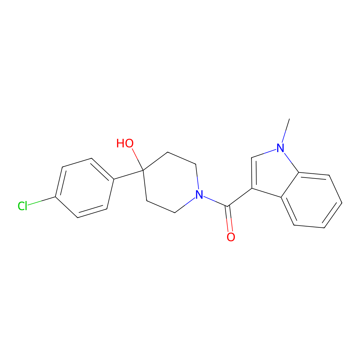 [4-(4-chlorophenyl)-4-hydroxypiperidin-1-yl](1-methyl-1H-indol-3-yl)methanone molecular structure, CAS 1219550-54-5