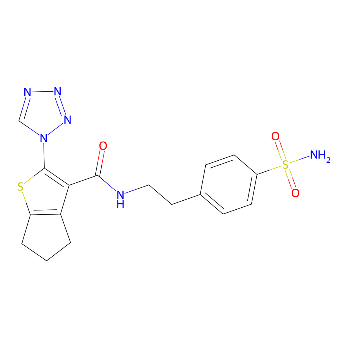 N-[2-(4-sulfamoylphenyl)ethyl]-2-(1H-tetrazol-1-yl)-5,6-dihydro-4H-cyclopenta[b]thiophene-3-carboxamide molecular structure, CAS 1219551-20-8