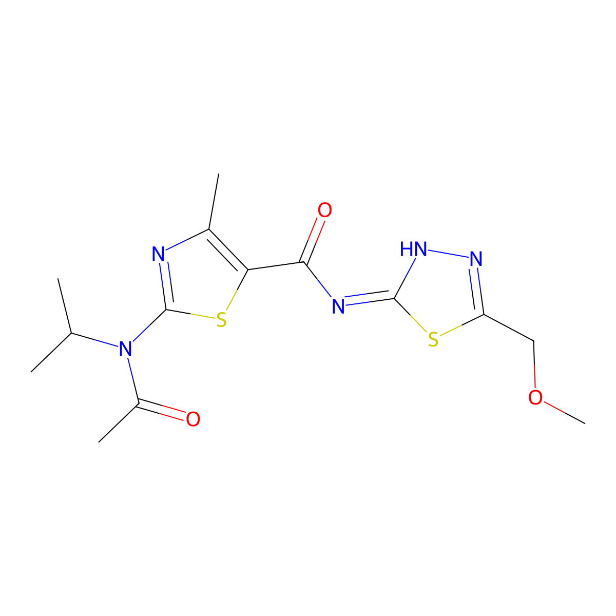 2-[acetyl(propan-2-yl)amino]-N-[(2E)-5-(methoxymethyl)-1,3,4-thiadiazol-2(3H)-ylidene]-4-methyl-1,3-thiazole-5-carboxamide molecular structure, CAS 1219551-53-7