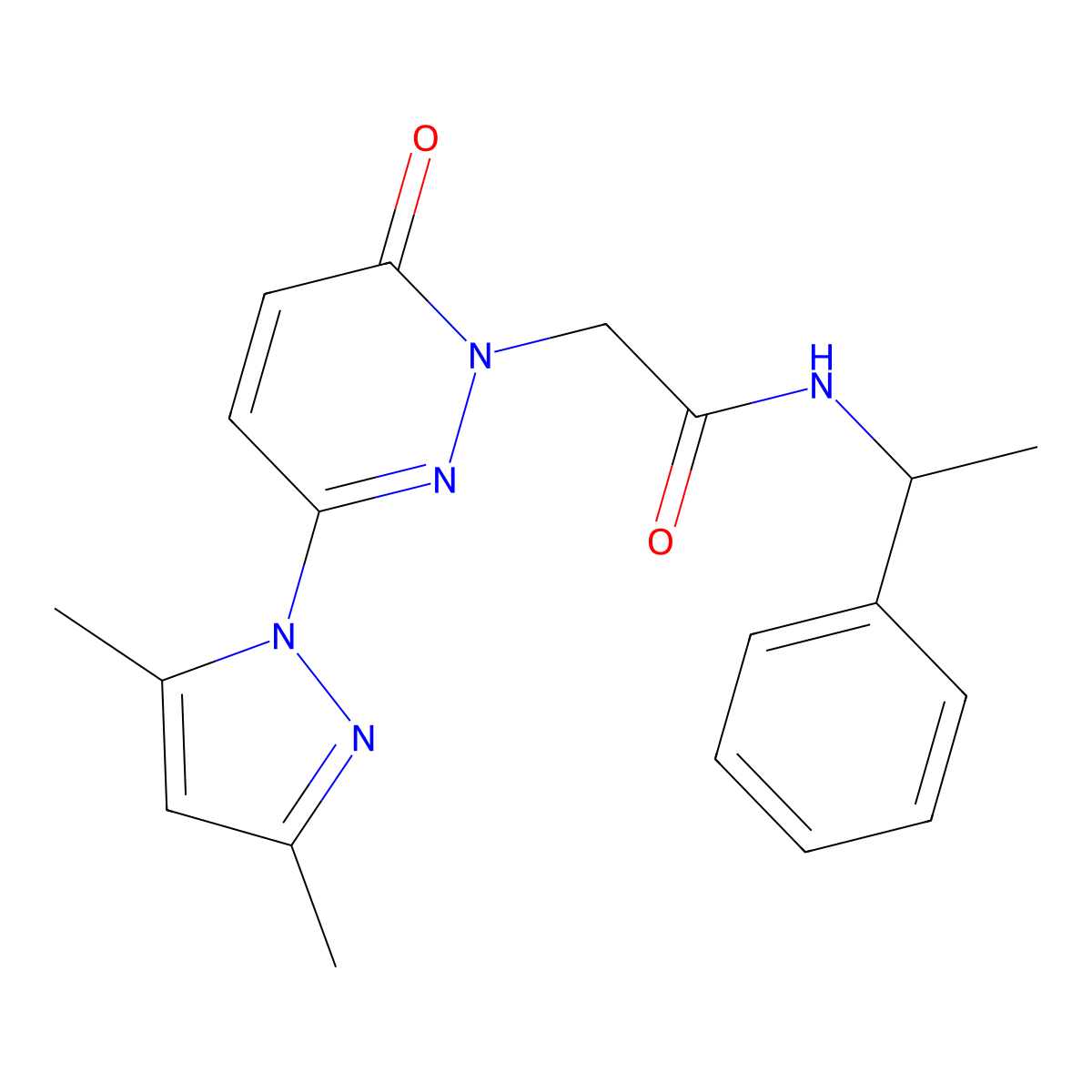 2-(3-(3,5-dimethyl-1H-pyrazol-1-yl)-6-oxopyridazin-1(6H)-yl)-N-(1-phenylethyl)acetamide molecular structure, CAS 1219551-57-1