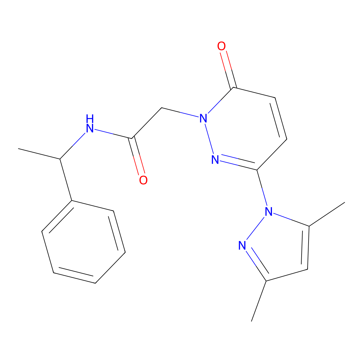 2-(3-(3,5-dimethyl-1H-pyrazol-1-yl)-6-oxopyridazin-1(6H)-yl)-N-(1-phenylethyl)acetamide molecular structure, CAS 1219551-57-1