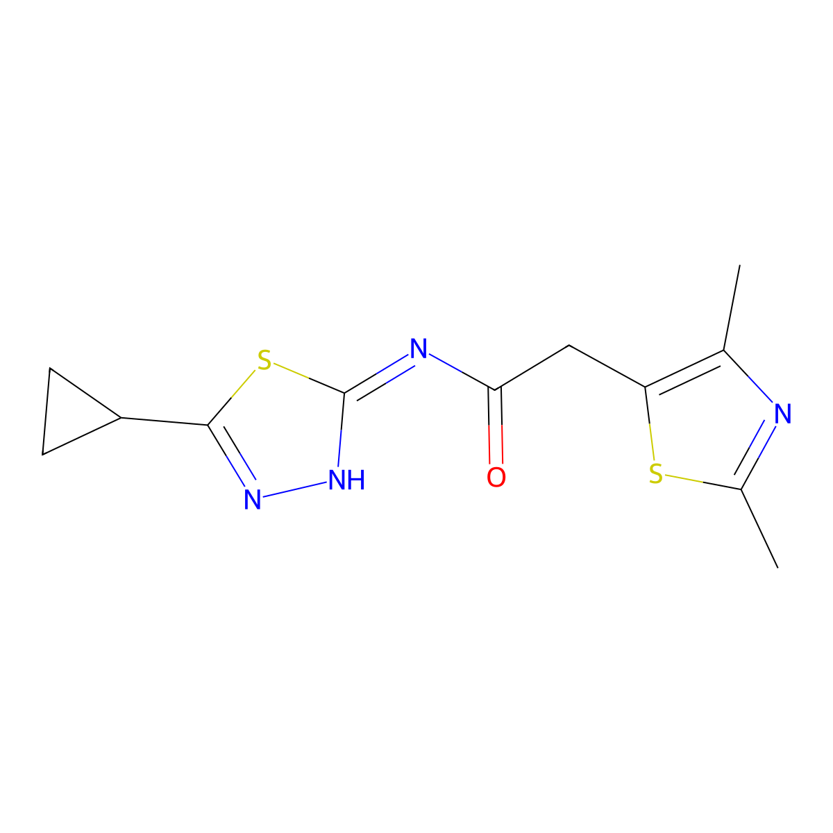 N-[(2E)-5-cyclopropyl-1,3,4-thiadiazol-2(3H)-ylidene]-2-(2,4-dimethyl-1,3-thiazol-5-yl)acetamide molecular structure, CAS 1219551-59-3