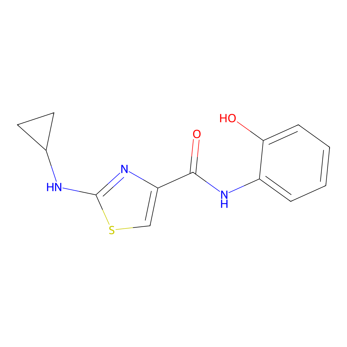 2-(cyclopropylamino)-N-(2-hydroxyphenyl)-1,3-thiazole-4-carboxamide molecular structure, CAS 1219551-66-2