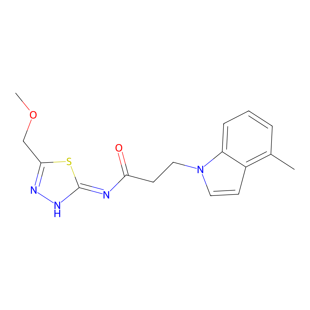 N-[(2Z)-5-(methoxymethyl)-1,3,4-thiadiazol-2(3H)-ylidene]-3-(4-methyl-1H-indol-1-yl)propanamide molecular structure, CAS 1219551-85-5