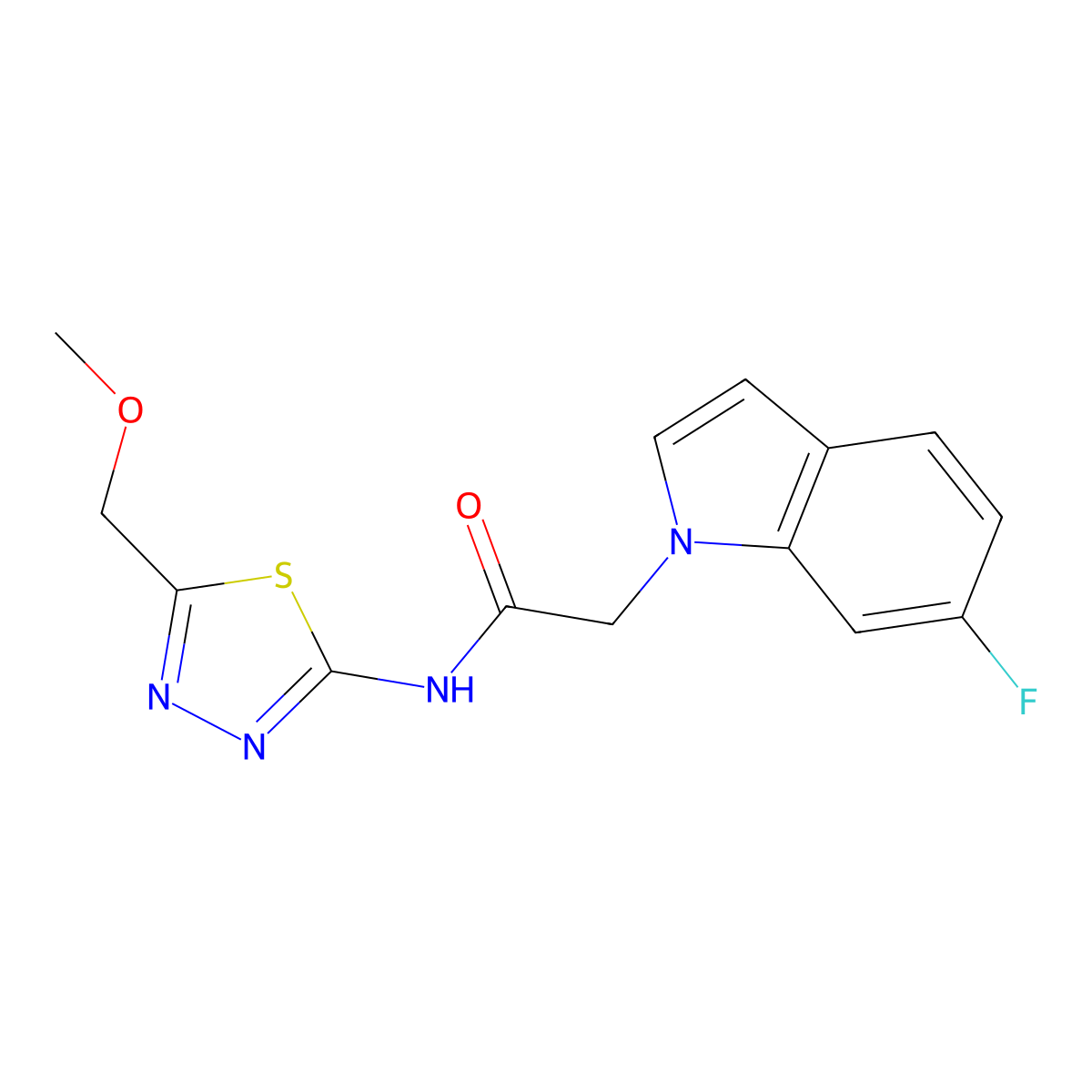 2-(6-fluoro-1H-indol-1-yl)-N-[(2E)-5-(methoxymethyl)-1,3,4-thiadiazol-2(3H)-ylidene]acetamide molecular structure, CAS 1219551-86-6