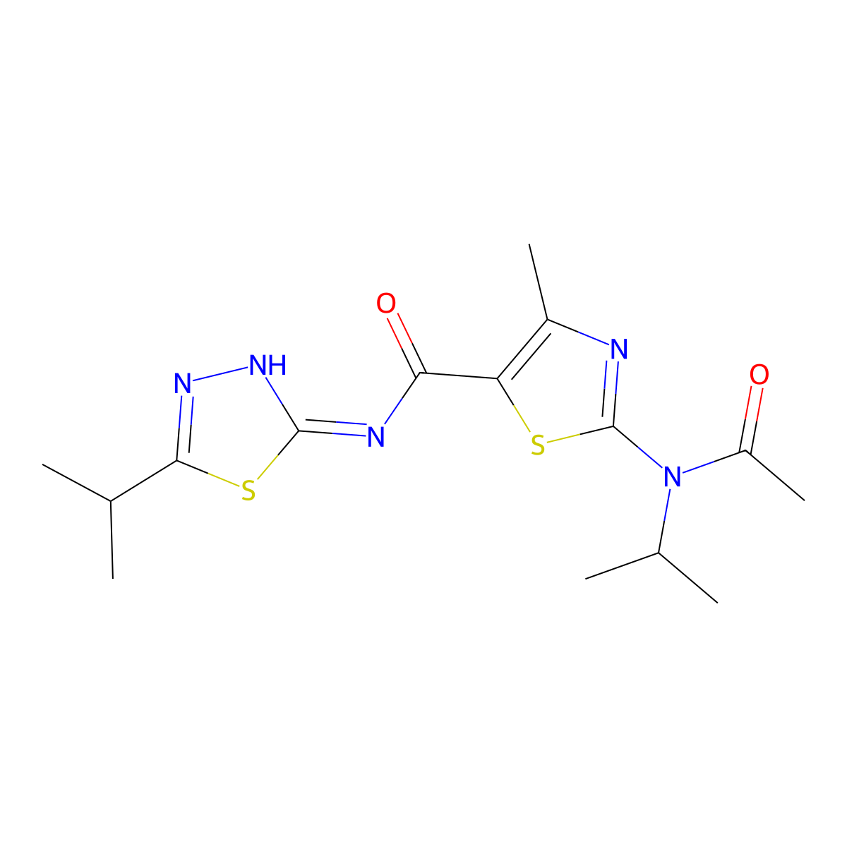 2-[acetyl(propan-2-yl)amino]-4-methyl-N-[(2E)-5-(propan-2-yl)-1,3,4-thiadiazol-2(3H)-ylidene]-1,3-thiazole-5-carboxamide molecular structure, CAS 1219551-91-3
