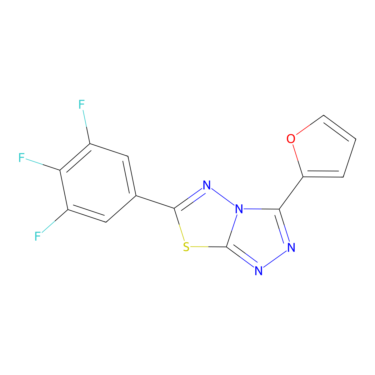 3-(Furan-2-yl)-6-(3,4,5-trifluorophenyl)-[1,2,4]triazolo[3,4-b][1,3,4]thiadiazole molecular structure, CAS 1219551-99-1