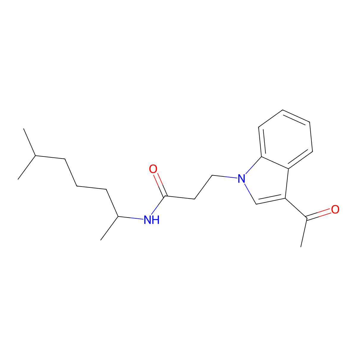 3-(3-acetyl-1H-indol-1-yl)-N-(6-methylheptan-2-yl)propanamide molecular structure, CAS 1219552-26-7