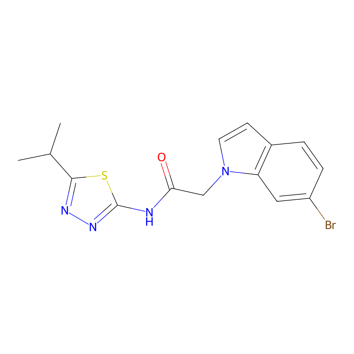 2-(6-bromo-1H-indol-1-yl)-N-[(2E)-5-(propan-2-yl)-1,3,4-thiadiazol-2(3H)-ylidene]acetamide molecular structure, CAS 1219552-46-1