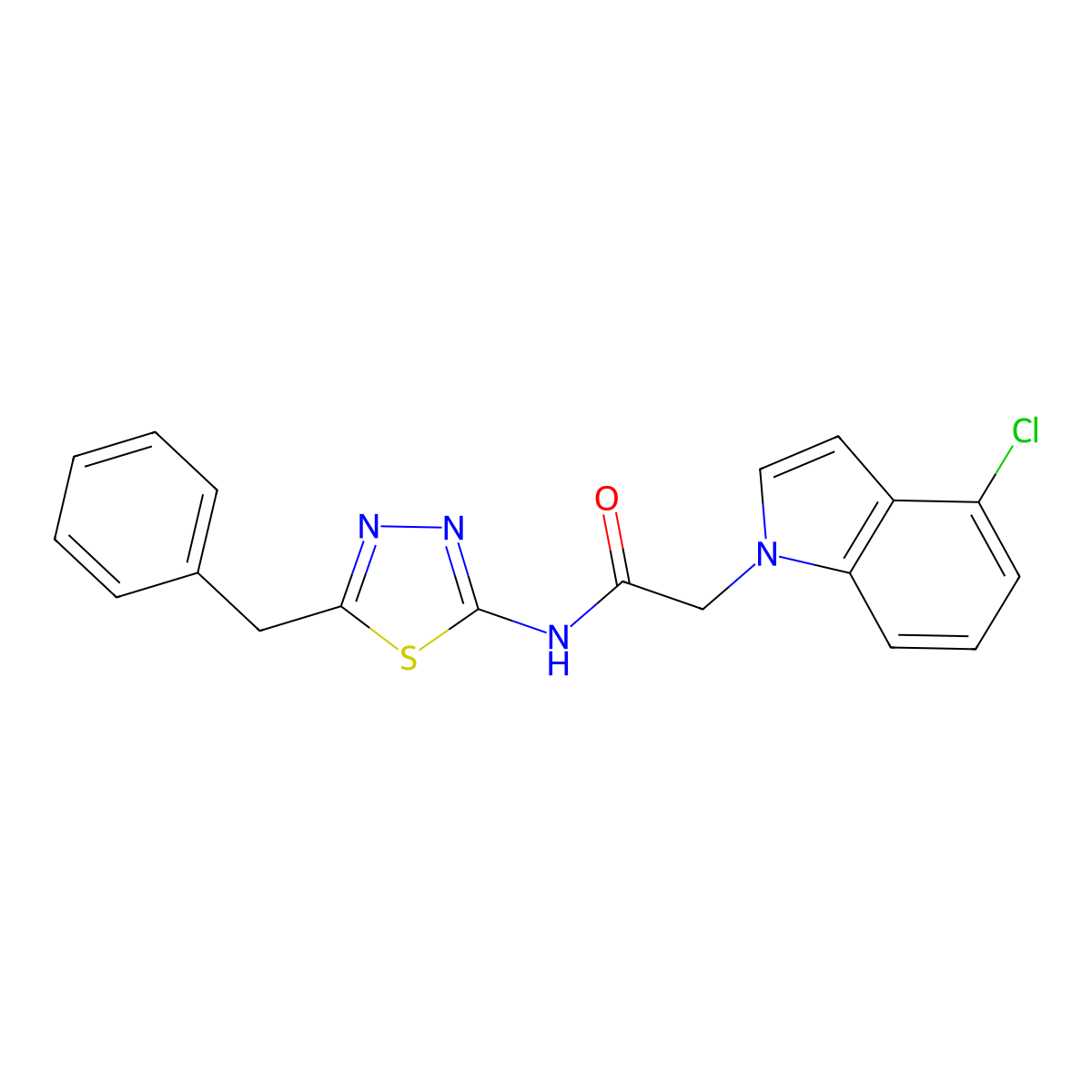 N-(5-benzyl-1,3,4-thiadiazol-2-yl)-2-(4-chloro-1H-indol-1-yl)acetamide molecular structure, CAS 1219552-52-9
