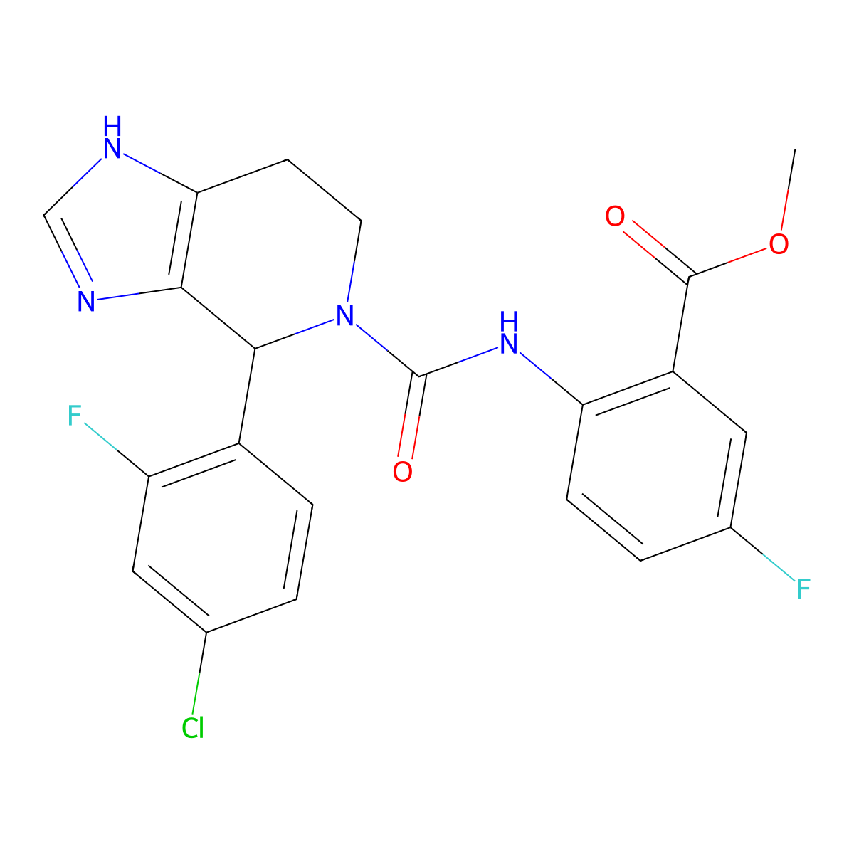 methyl 2-({[4-(4-chloro-2-fluorophenyl)-1,4,6,7-tetrahydro-5H-imidazo[4,5-c]pyridin-5-yl]carbonyl}amino)-5-fluorobenzoate molecular structure, CAS 1219552-64-3