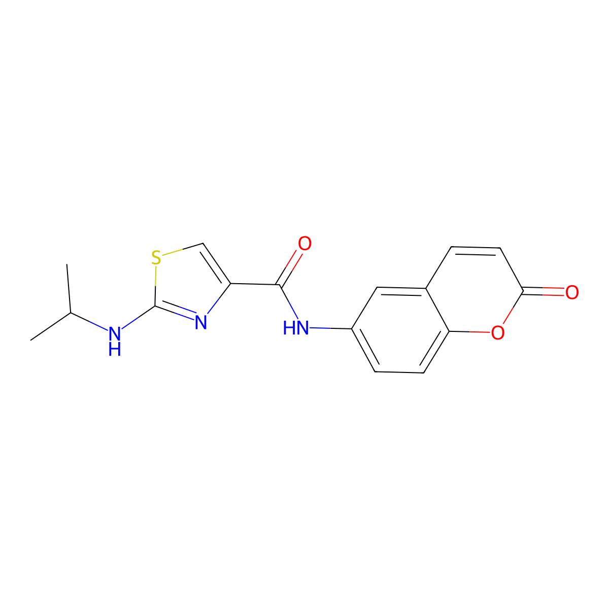 N-(2-oxo-2H-chromen-6-yl)-2-(propan-2-ylamino)-1,3-thiazole-4-carboxamide molecular structure, CAS 1219552-84-7