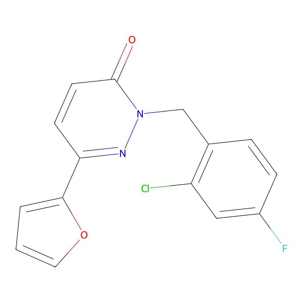 2-(2-chloro-4-fluorobenzyl)-6-(furan-2-yl)pyridazin-3(2H)-one molecular structure, CAS 1219552-96-1
