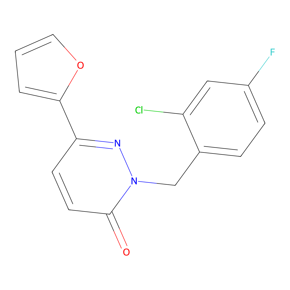 2-(2-chloro-4-fluorobenzyl)-6-(furan-2-yl)pyridazin-3(2H)-one molecular structure, CAS 1219552-96-1