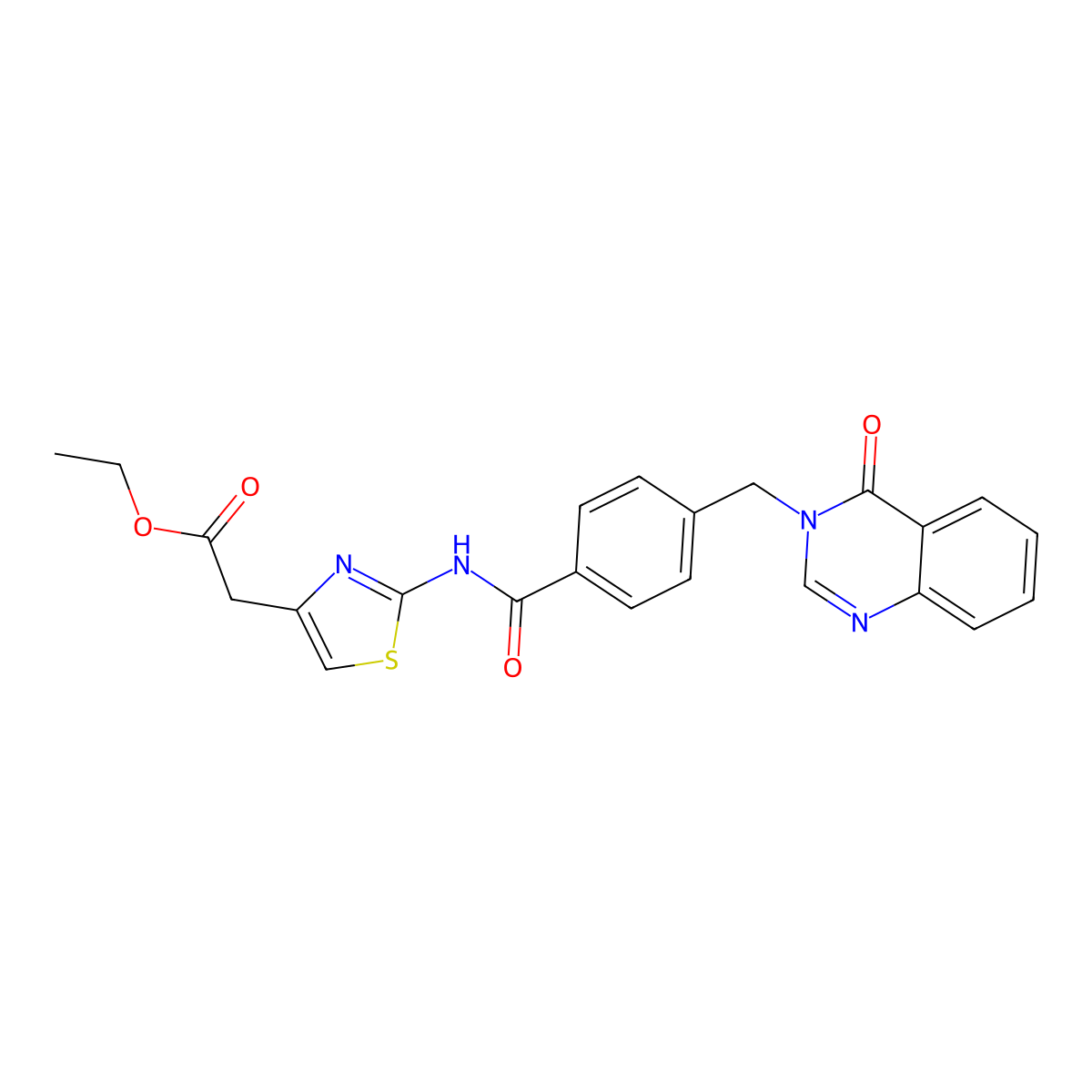 ethyl {2-[({4-[(4-oxoquinazolin-3(4H)-yl)methyl]phenyl}carbonyl)amino]-1,3-thiazol-4-yl}acetate molecular structure, CAS 1219553-35-1