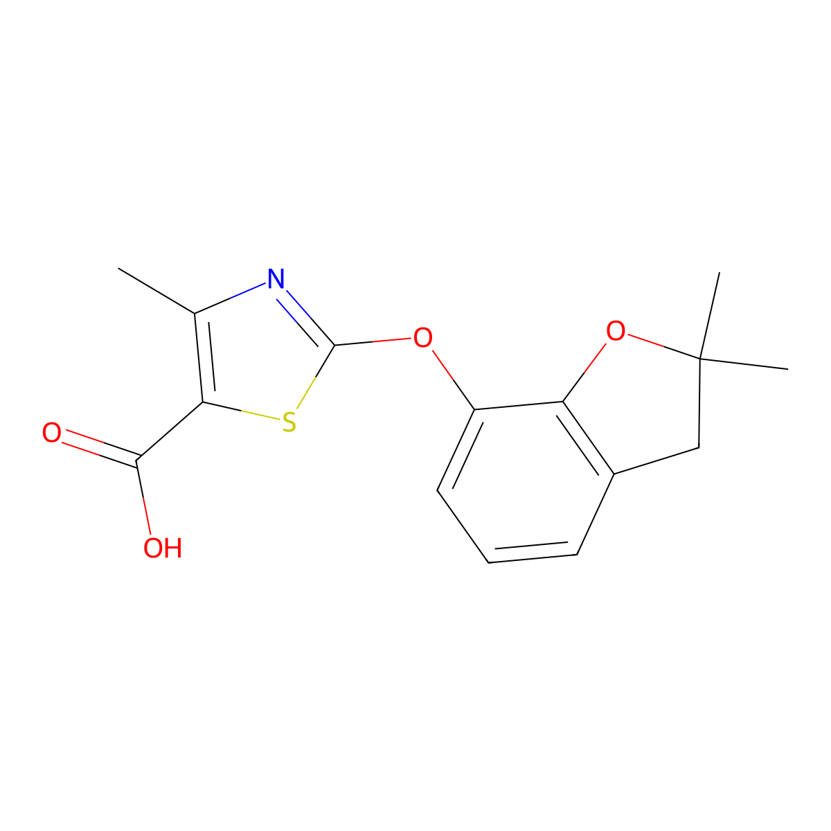 2-[(2,2-Dimethyl-2,3-dihydro-1-benzofuran-7-yl)oxy]-4-methyl-1,3-thiazole-5-carboxylic acid molecular structure, CAS 1219553-56-6
