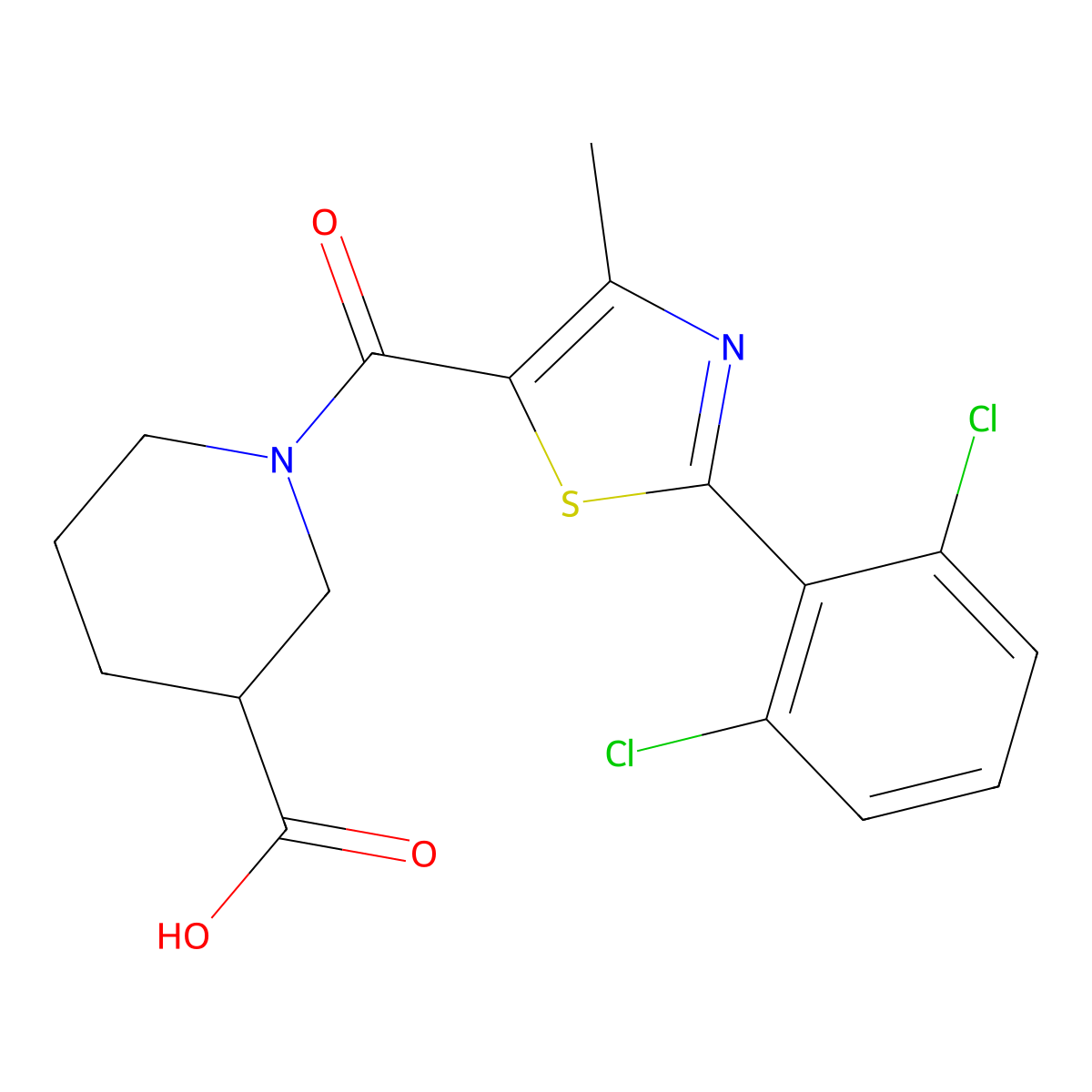 1-{[2-(2,6-Dichlorophenyl)-4-methyl-1,3-thiazol-5-yl]carbonyl}piperidine-3-carboxylic acid molecular structure, CAS 1219553-69-1