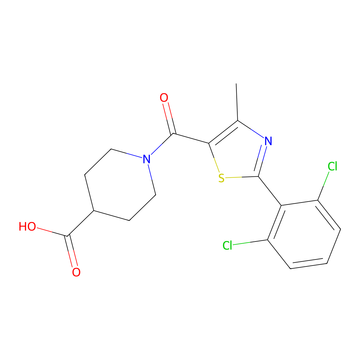 1-{[2-(2,6-Dichlorophenyl)-4-methyl-1,3-thiazol-5-yl]carbonyl}piperidine-4-carboxylic acid molecular structure, CAS 1219553-83-9