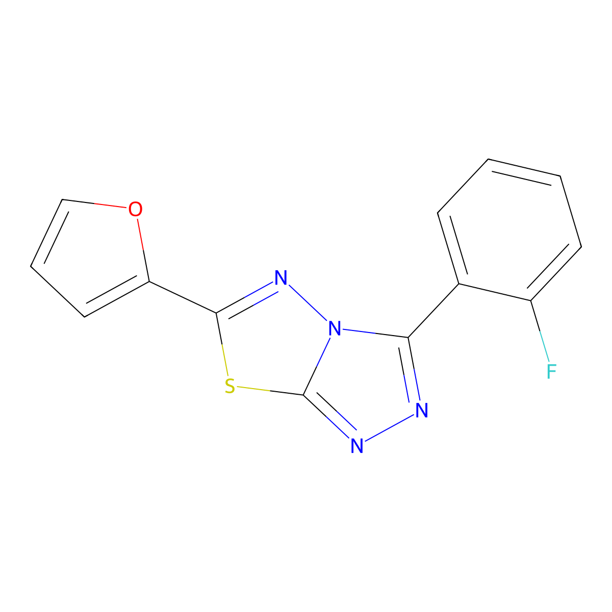 3-(2-Fluorophenyl)-6-(furan-2-yl)-[1,2,4]triazolo[3,4-b][1,3,4]thiadiazole molecular structure, CAS 1219554-13-8