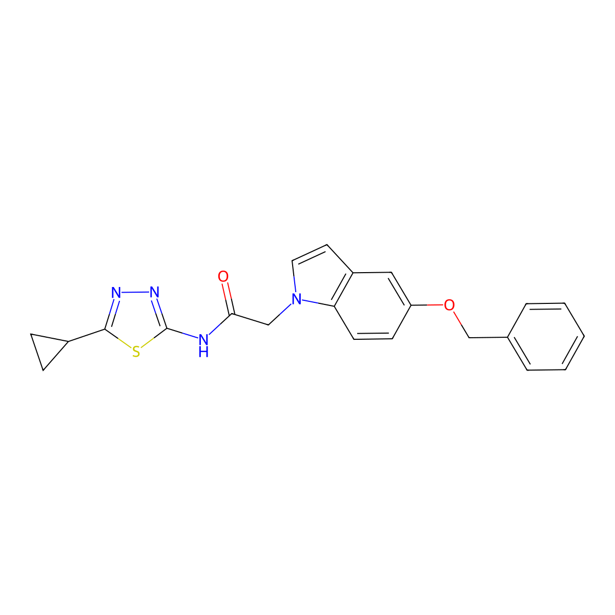 2-[5-(benzyloxy)-1H-indol-1-yl]-N-[(2E)-5-cyclopropyl-1,3,4-thiadiazol-2(3H)-ylidene]acetamide molecular structure, CAS 1219554-32-1