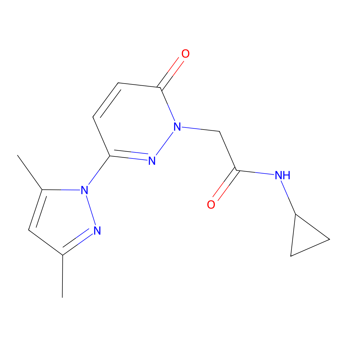 N-cyclopropyl-2-(3-(3,5-dimethyl-1H-pyrazol-1-yl)-6-oxopyridazin-1(6H)-yl)acetamide molecular structure, CAS 1219554-67-2