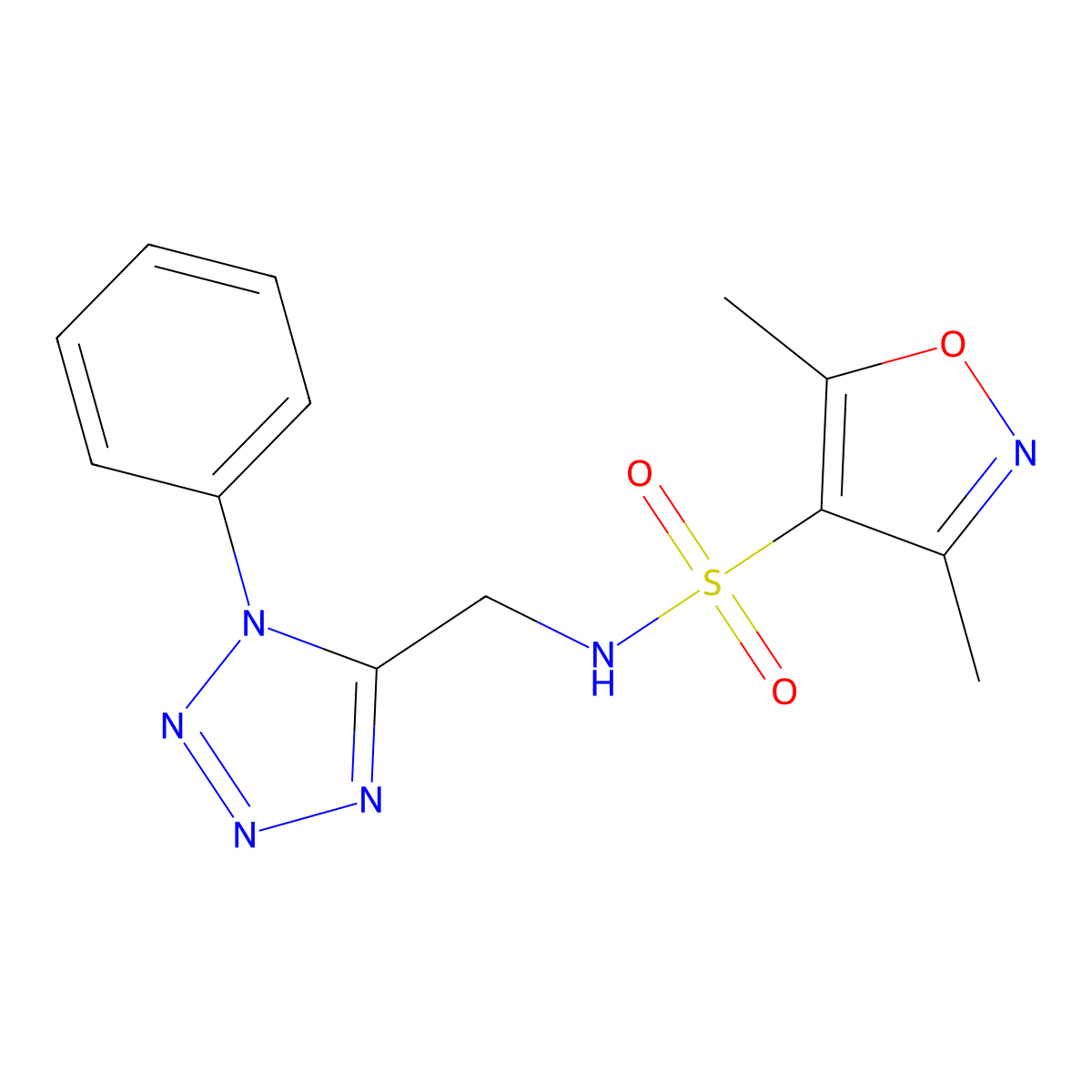 3,5-dimethyl-N-[(1-phenyl-1H-tetrazol-5-yl)methyl]-1,2-oxazole-4-sulfonamide molecular structure, CAS 1219554-68-3